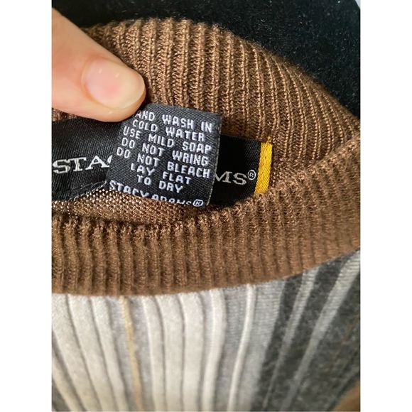 Stacy Adams Brown Cream Gray Stripe Acrylic Sweater Men's Size Large - Picture 9 of 11